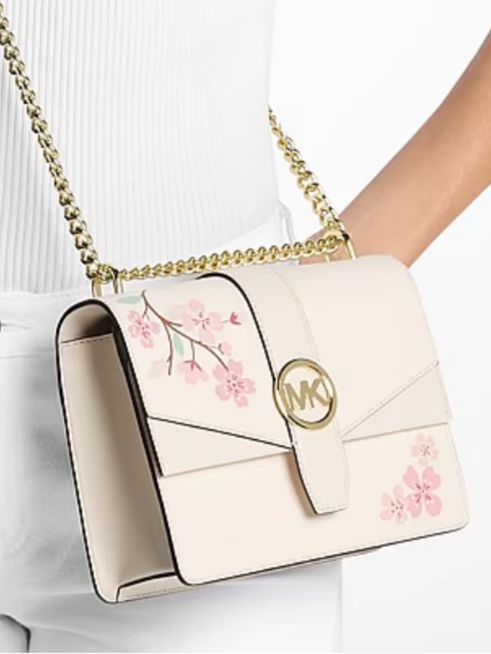 MICHAEL KORS Greenwich Small Embellished Crossbody Bag
Light Cream Multi 
NWT